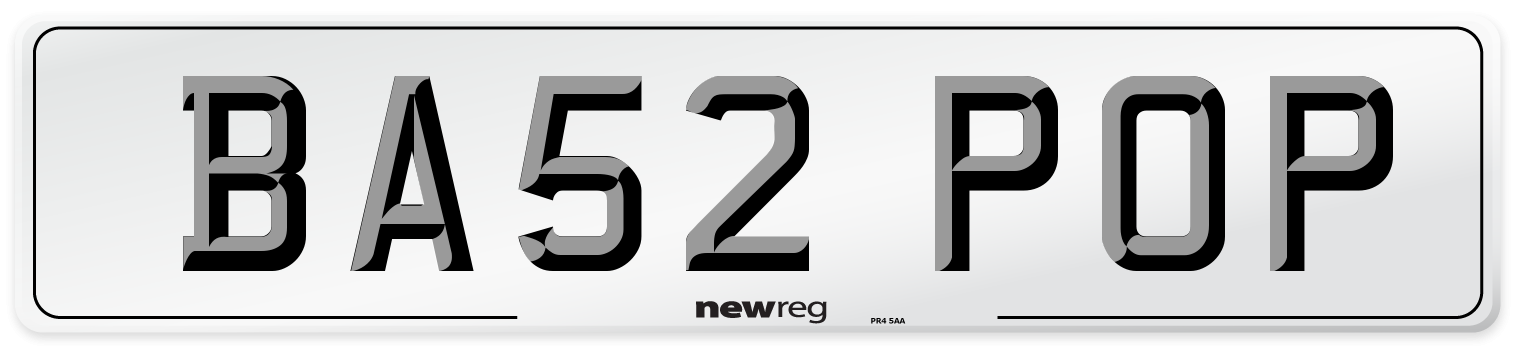 BA52 POP Number Plate from New Reg